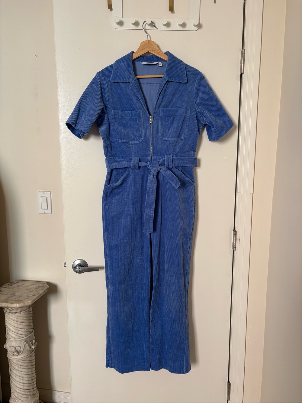 And Other Stories Blue Corduroy Zip-Front Jumpsuit with Belt